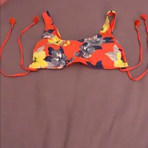 Red Floral Top Piece Bathing Suit
